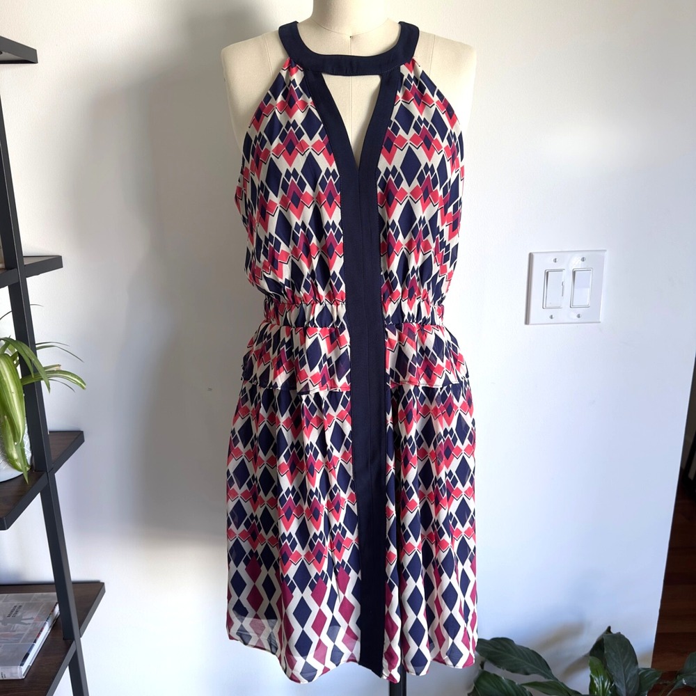 Adelyn Rae Geometric Sleeveless‎ Dress-Berry/Navy-Women's Size M-NWT-RRP $108